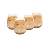 ZIHDKE Vertical Striped Glass Heat-Resistant Water Cup Milk Juice Iced Coffee Summer And Winter Drinking Ware para Cafe(4PCS S)