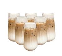 ZIHDKE Vertical Striped Glass Heat-Resistant Water Cup Milk Juice Iced Coffee Summer And Winter Drinking Ware para Cafe(6PCS L)