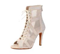 ZIHDKE Zapatos de Baile for Mujer, Botines Latino for Fiesta Salsa salón, Tacones Aguja for para Women(Beige,7CM_40)