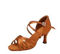 ZIHDKE Zapatos de Baile Latino for Mujer, Zapatos salón for, Tacones Altos, Salsa Tango for Interior para Women(Brown,7.5CM_36)