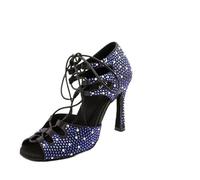 ZIHDKE Zapatos de Baile Latino salón Salsa for Mujer, Sandalias con Diamantes imitación Azules sociales, Tacones Altos para Women(10cm,7)