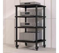ZIHESY Gabinete AV Moderno Mueble Equipo HiFi Torre de Rack de Audio de 2/3/4 Niveles con Ruedas, Soporte para Reproductor de CD en Torre, para Cine en Casa(Black,95cm/37.4in)