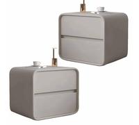 Zihpil 1/2Pieza Mesita De Noche PequeñA Y Estrecha con 2 Cajones, Mesa Auxiliar, Mueble De Almacenaje Cuero Microfibra Madera Maciza, para Dormitorios Y Salas De Estar,2pcs Light Gray,40 * 40 * 47cm
