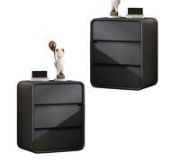 Zihpil 1/2Pieza Mesita De Noche PequeñA Y Estrecha con 3 Cajones, Mesa Auxiliar, Mueble De Almacenaje Cuero Microfibra Madera Maciza, para Dormitorios Y Salas De Estar,2pcs Dark Gray,45 * 40 * 55cm