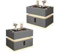 Zihpil 2 Piezas Dos Mesita Noche Con Luces De Sensor Inteligente Con Cerradura CombinacióN, Mesa Auxiliar Dormitorio Noche Panel TáCtil Carga InaláMbrica E IluminacióN Led De,Light gray,50*40*48cm
