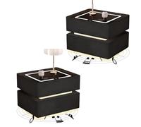 Zihpil 2 Piezas Mesita Noche Inteligente con Altavoz Bluetooth Y Luz con Sensor, Mesa Auxiliar Dormitorio Flotante 2 Cajones, Panel con TáCtil Luz Led 3 Colores Carga InaláMbrica,Negro,50 * 40 * 48cm