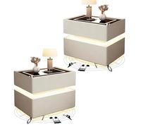 Zihpil 2 Piezas Mesita Noche Inteligente Con Altavoz Bluetooth Y Luz Con Sensor, Mesa Auxiliar Dormitorio Flotante 2 Cajones, Panel Con TáCtil Luz Led 3 Colores Carga InaláMbrica,blanca,45*40*48cm