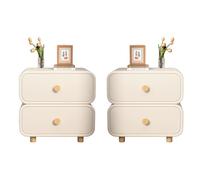 Zihpil Mesita De Noche De Madera Maciza con 2 Cajones, Almacenamiento, Mesa Auxiliar De Cuero De Microfibra, CóModa PequeñA Moderna, para Dormitorio Y Sala De Estar,2pcs Cream White,45 * 40 * 50 cm