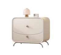 Zihpil Mesita De Noche De Madera Maciza De 1/2 Pieza, Armario Almacenamiento 2 Cajones Con Cuero Microfibra, Mesa Auxiliar Moderna, Para Dormitorios Apartamentos PequeñOs,1pcs off white,45*40*50 cm