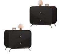 Zihpil Mesita De Noche De Madera Maciza De 1/2 Pieza, Armario Almacenamiento 2 Cajones con Cuero Microfibra, Mesa Auxiliar Moderna, para Dormitorios Apartamentos PequeñOs,2pcs Black,50 * 40 * 50 cm