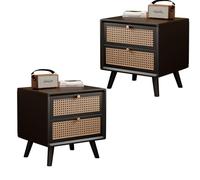 Zihpil Mesita De Noche De RatáN De Madera Maciza De 1/2 Piezas Con 2 Cajones, Mesa Auxiliar, Gabinete De Almacenamiento, Modernos Para Dormitorio Dormitorio Espacios PequeñOs,2pcs black,35*40*49 cm