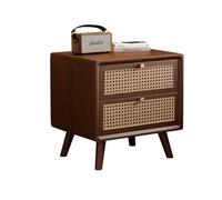 Zihpil Mesita De Noche De RatáN De Madera Maciza De 1/2 Piezas Con 2 Cajones, Mesa Auxiliar, Gabinete De Almacenamiento, Modernos Para Dormitorio Dormitorio Espacios PequeñOs,1pcs walnut,43*40*49 cm