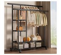 ZIHQRgE Burro Ropa Multifuncional de Doble Barra Perchero Colgador Metálico con Ruedas y 2 Niveles de Almacenamiento para Zapatos, 3 Compartimentos Laterales(120 x 40.3 x 155 cm)