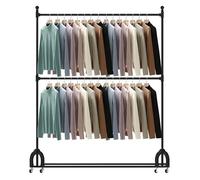 ZIHQRgE Burro Ropa Negro de Doble Varilla con Ruedas Organizador Portátil con Barra Central Ajustable para Colgar Chaquetas, Camisas, Bolsos y Sombreros(180 x 40 x 160 cm)