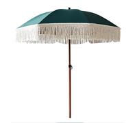 ZIHQRgE Sombrilla de Playa con Flecos y Altura Ajustable 180cm, Sombrilla de Jardín con Mástil de Aluminio Imitación Madera, Sombra Verde