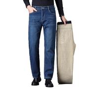ziilay Pantalones de termojeans de lana de cordero engrosados para hombre, pantalones térmicos, pantalones para la nieve, forro de felpa de osito, pantalones de invierno elásticos, Azul retro., 30W