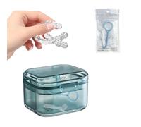 ZIJANG Caja Dentadura Postizakit, Tres Capas Dentures Case, con Gancho para Quitar Aparatos Ortopédicos y Cepillo Pequeño, Azul Portátil Caja Ferula Dental, para Dentures, Aparatos Ortopédicos
