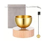 ZIJANG Cuenco Tibetano Portátil, Cuenco Sonoro Mini de Latón, Cuencos Cantantes de Meditación con Base de Madera de Haya, Set de Relajación y Yoga