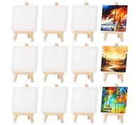 Zikenis 12 Piezas Mini Caballete con Lienzos,Pequeños Caballetes Triangulares de Artista,10 x 10 cm Lienzo,Plegable Borriquetas Madera Triangular,para dibujar,decoración de mesa y arte para niños