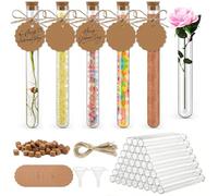 Zikenis 50 tubos de ensayo con corcho,16 x 150 mm,Probetas Plastico,con 50 etiquetas de papel kraft,50 de cuerda de cáñamo y 2 embudo para líquidos,caramelos,especias,cumpleaños