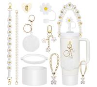 Zikenis 9 Piezas de Accesorios Stanley Cup,Incluye Correa de asa para Botella de Agua, Cubierta para popote Stanley,Funda de Silicona,para Stanley 40/30 Oz Vaso Accesorios,No Incluye Tazas （Blanco）