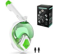 Zikenis Máscara de Snorkel, 180° Panorámica HD Vista Mascara Buceo, Tubo Seco con Válvulas de Seguridad, para Submarinismo, Snorkel y Natación (Blanco/Verde, L-XL)