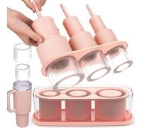 Zikenis Molde de Hielo para Stanley Cup,Molde de silicona para cubitos de hielo Stanley,Bandeja con 3 Cilindricos Huecos,accesorios de 20-40 onzas,Molde de Silicona para Hielo con Tapa (Rosa)