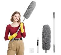 Zikenis Plumero Atrapapolvo,Plumero de Limpieza hasta 245 cm,para Limpiar Ranuras,Plumero Extensible Telescópico Lavable con Cepillo,para Ventanas Persianas Muebles - Gris