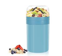 Zikenis Taza de cereales para llevar 520 ml + 250 ml,Portátil Taza de Cereales,2 en 1 Vasos yogurtera,vasos de yogur portátiles,Diseño de doble sello,para la escuela, el trabajo y los viajes (Azul)