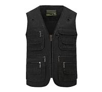 Ziker Chaleco de pesca para hombre al aire libre, viajes, trabajo, fotografía, periodista, chaleco de carga con múltiples bolsillos, Negro -, Large