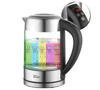 Zilan - Hervidor de agua de cristal LED, pantalla digital, 1,7 l, 5 ajustes diferentes, hervidor inalámbrico con cuerpo de vidrio de borosilicato de 360°, 2200 W