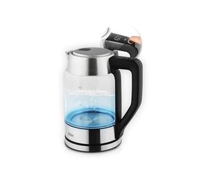 Zilan Hervidor de agua digital de vidrio con panel digital, luz LED azul, capacidad de 1,7 litros, protección contra ebullición en seco, función de mantener caliente, 2200W