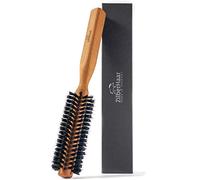 ZilberHaar - Cepillo para Pelo y Barba Styler - Cepillo redondo 100% Cerdas auténticas de jabalí (duras), 3 cm - Mango de madera de peral, 21 cm - 222 orificios de cerdas - Cuidado facial masculino