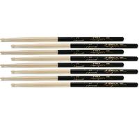 Zildjian Hickory Dip Series 4 para 3 baquetas - 5A - Punta de madera - Negro