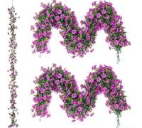 Zilimontt 2 guirnaldas de flores artificiales de ratán violeta, decoración de boda, fiesta, vid colgante con 132 tallos, 5.9 pies de largo para decoración de jardín de interiores y exteriores (morado)
