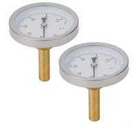 Zilimontt 2 termómetros bimetálicos de 63 mm con funda de cobre y amortiguador de rosca de 1/2 pulgada para sistemas de calefacción de calderas, caja de acero inoxidable con funda de latón, 0-120 °C