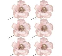 Zilimontt 6 flores artificiales de Navidad con purpurina con diseño plegable flexible para uso en arreglos decorativos de temporada y vacaciones (rosa)