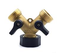 Zilimontt Adaptador de grifo divisor en Y de latón de 2 vías con válvulas de bola de doble cierre para manguera de jardín, lavadora y equipo de riego al aire libre, construcción de latón brillante