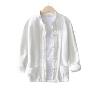 Zilimontt Camisa de manga larga con botones y cuello alto para hombre, estilo chino, informal, de poliéster, para uso diario, vacaciones, fiestas (XL, blanco)