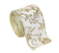 Zilimontt Cinta con alambre con purpurina con elegante espiral dorada en organza transparente, incluye bordes metálicos con alambre para dar forma flexible en decoraciones de eventos y manualidades