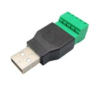 Zilimontt Conector adaptador USB 2.0 tipo A macho/hembra a terminal de tornillo de 5 pines con cubierta de blindaje, cable industrial y conector de cable para datos y alimentación seguros (A)