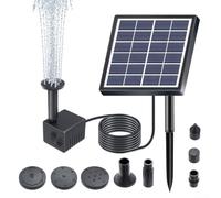 Zilimontt Fuente de agua solar, fuente de piscina de jardín al aire libre con panel solar de vidrio, múltiples patrones de pulverización, sistema de filtro dual para patio de estanque de baño de