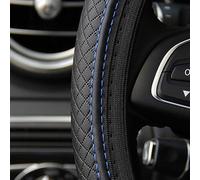 Zilimontt Funda de volante de piel sintética transpirable para adaptarse a 36 cm de diámetro, antideslizante, elástica, sin olor, accesorio interior de coche para las cuatro estaciones (negro y azul)