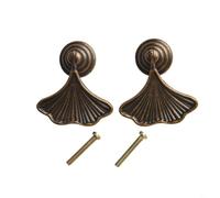 Zilimontt Ginkgo - Paquete de 2 tiradores de cajón de hojas, manijas de gabinete de un solo agujero con tornillos para puertas de muebles de estilo vintage, armarios y estanterías en acabado bronce