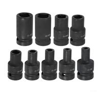 Zilimontt Juego de 10 llaves de vaso cuadradas de acero al cromo vanadio de 1/2 pulgada, se adapta a vástagos de grifo M6-M24, compatible con llave de trinquete o destornillador eléctrico, fosfato