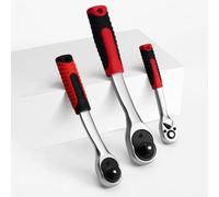 Zilimontt Llave de trinquete de 1/4 pulgadas, 3/8 pulgadas, 1/2 pulgada con mecanismo reversible de 72 dientes, giro de 5° para apretar y aflojar rápidamente, ergonómica (3 piezas)