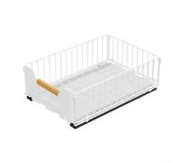 Zilimontt Organizador de armario extraíble, cesta deslizante, cajón de almacenamiento, estantes extensibles, para despensa, ahorro de espacio, madera de hierro (blanco)