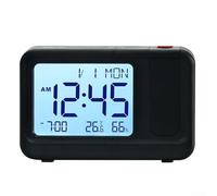 Zilimontt Reloj de proyección giratorio de 180 grados con pantalla LCD, sensor de temperatura y humedad, control táctil y alarma de fecha para el hogar, oficina, dormitorio, color negro o blanco (A)