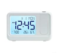 Zilimontt Reloj de proyección giratorio de 180 grados con pantalla LCD, sensor de temperatura y humedad, control táctil y alarma de fecha para el hogar, oficina, dormitorio, color negro o blanco (B)