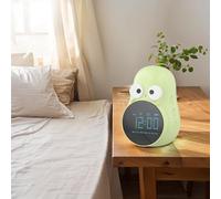 Zilimontt Reloj despertador digital en forma de pera con 3 alarmas y 6 tonos de llamada, programable a través de una mini aplicación para estudiantes, diseño verde claro, ABS, PC, silicona, 1,2 W bajo
